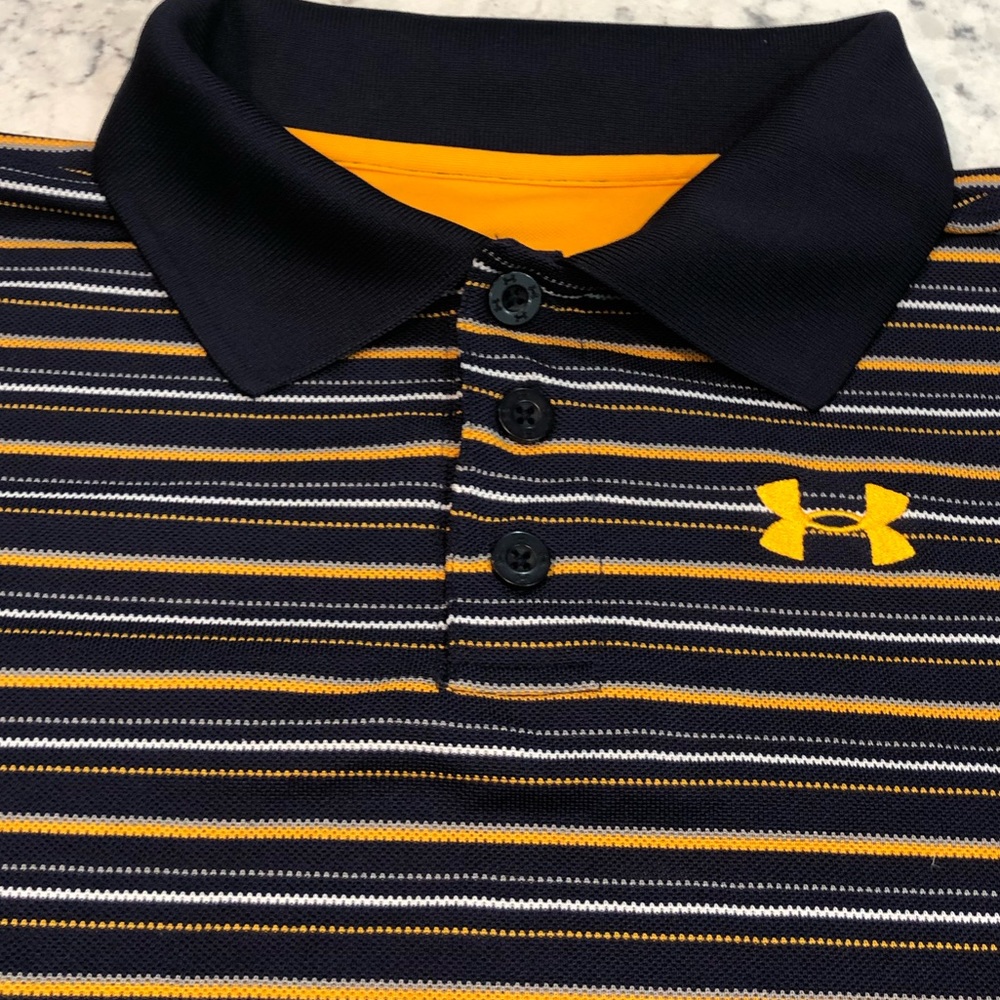 Under Armor Boys Polo, Navy Blue/Orange Stripe